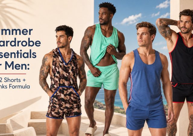 summer wardrobe essentials for men 2 shorts 2 tanks formula Gigo Underwear and Swimwear