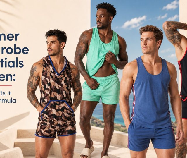 summer wardrobe essentials for men 2 shorts 2 tanks formula Gigo Underwear and Swimwear